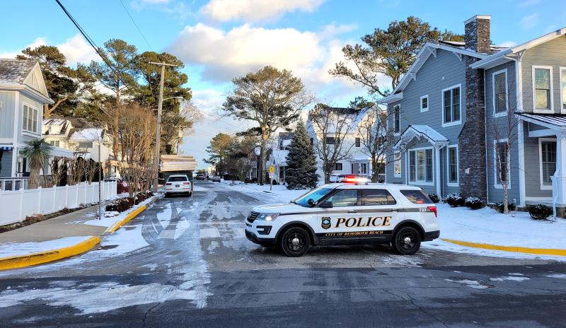President Joe Biden and first lady Dr. Jill Biden spent the weekend at their North Shores home. The president attended mass at St. Edmond Catholic Church on Saturday. This Rehoboth Beach police officer blocks the Bayard Avenue end of Laurel Street while the president was at church on the King Charles end of Laurel Street. CHRIS FLOOD PHOTO